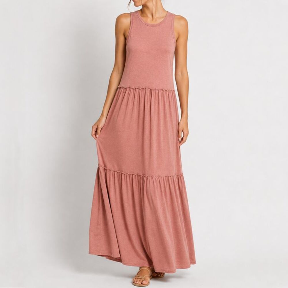 Aerie Tiered Maxi Dress Medium Rust Sleeveless 100% Cotton Casual Boho Lounge
